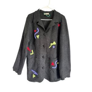 VTG Canvasbacks Boiled Wool Abstract Jacket Gray Collar Buttons Size 10 Artsy